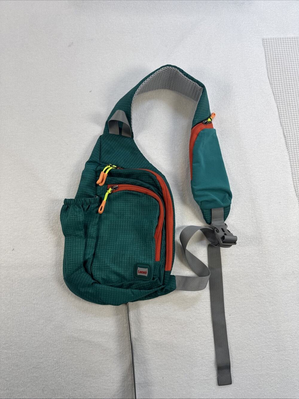 Lexci Sling Backpack Crossbody Shoulder Bag Hiking Green Orange Bottle Pocket